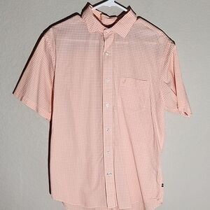 Nautica Shirt Mens Size L peach white checkered Short Sleeve Button